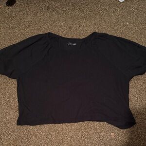 Aerie Black Tee with Puff Sleeves